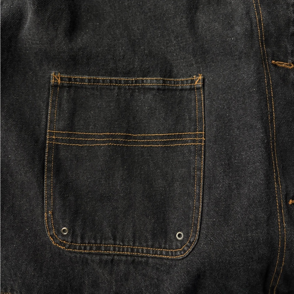 Women's Black Denim Field Jacket with Brown Trim and Flannel Lining - Picture 7 of 9